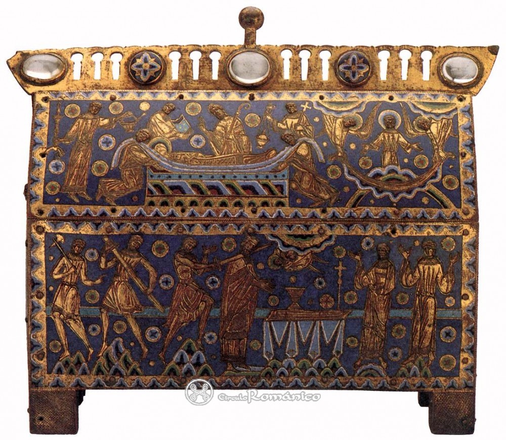 Museo Britnico de Londres. Esmalte Champlev (1180):  28 x 39 x 12 cm. Reliquary of Thomas Becket. Champlev enamel, 