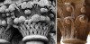 Comparación Palamos Silos Capitel hojas carnosas acanto con manzanas nudo rúnico y mono o caricatura grotesca del hombre.JPG