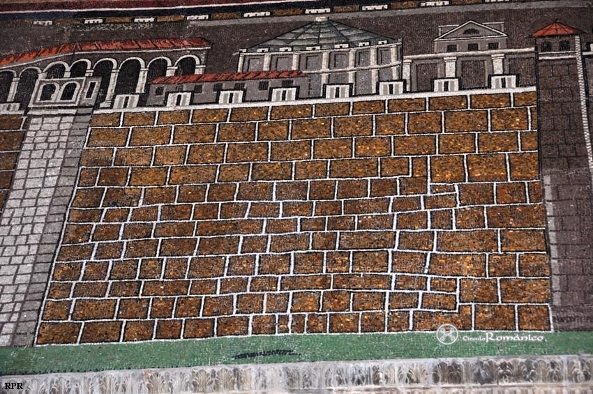 Rávena. San Apolinar el Nuevo. Detalle de la representación de la muralla de la ciudad