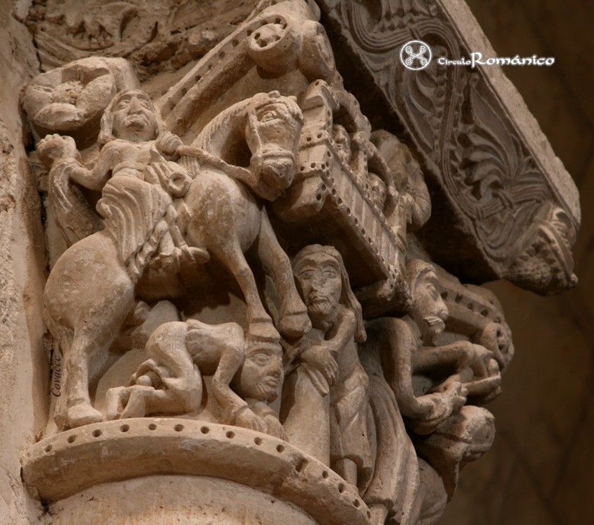 Aguilar de Bureba. Sta Maria la Mayor.Detalle de personaje a caballo